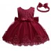 0-6T Baby Girl Formal Dress Toddler Lace Embroideryr Dresses with Headwear