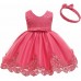 0-6T Baby Girl Formal Dress Toddler Lace Embroideryr Dresses with Headwear